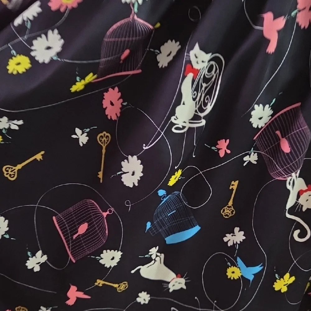 Lindy Bop Black Whimsical Cat Print Midi Dress